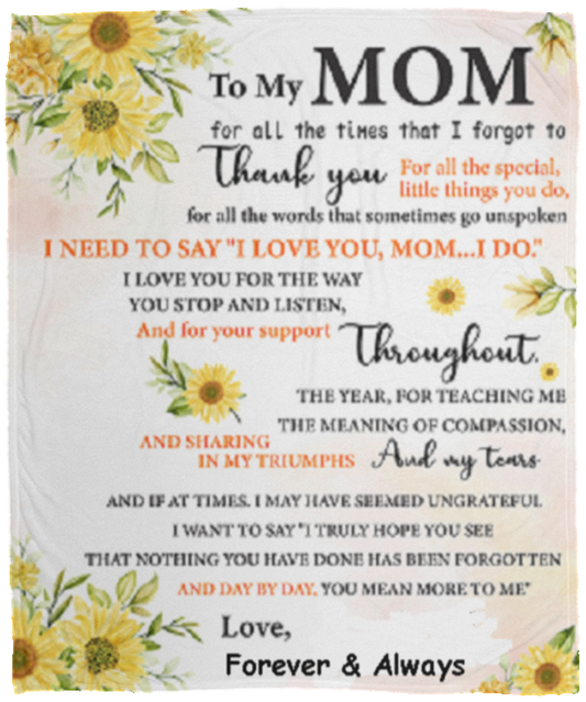 To My Mom, Thank You | VPM Cozy Plush Fleece Blanket - 50x60
