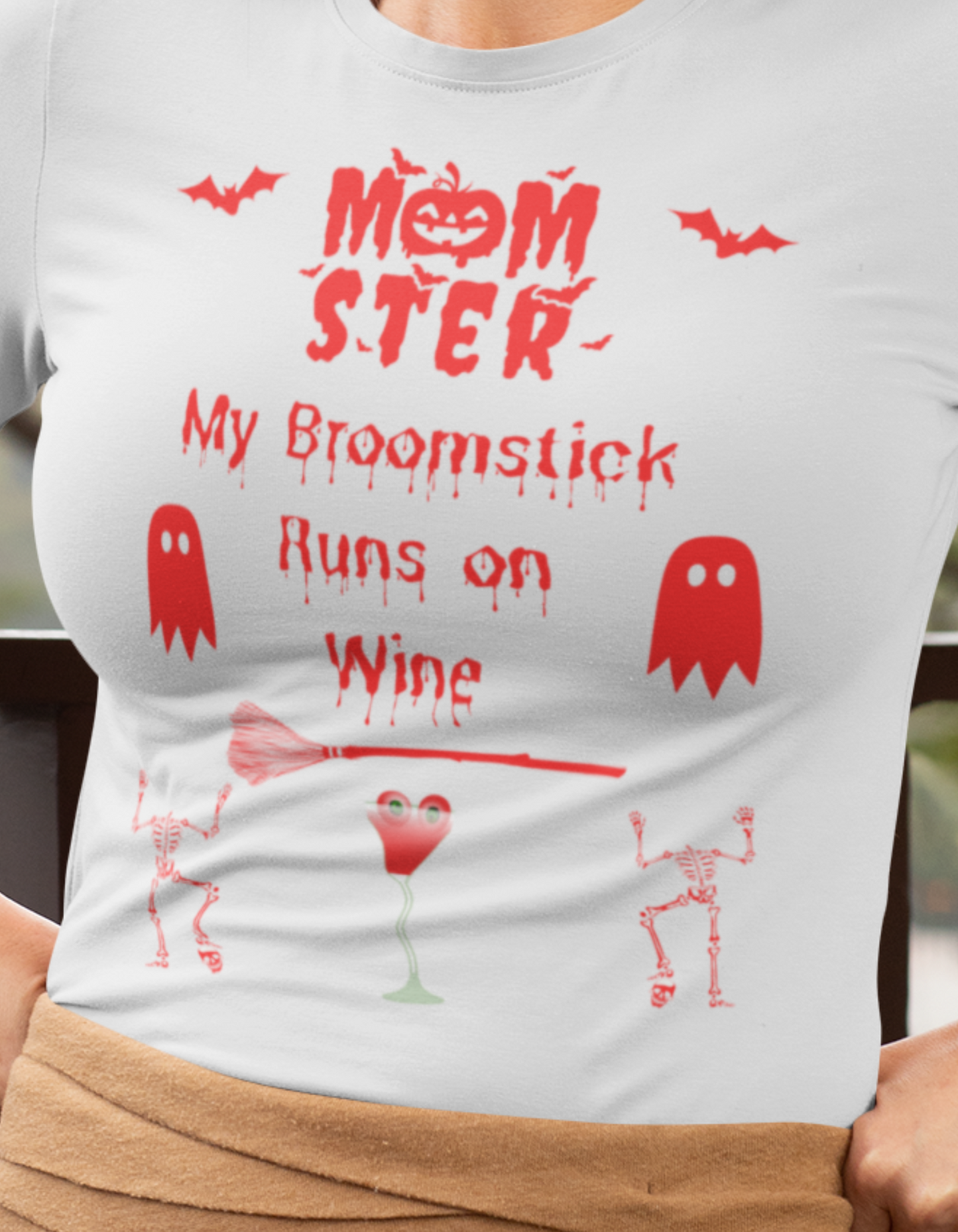 HALLOWEEN MY BROOMSTICK RUNS ON WINE T-SHIRT